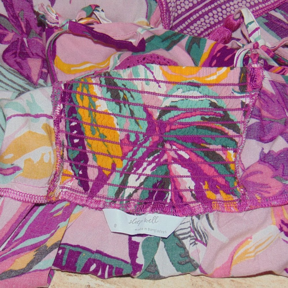 Sleep Well Women's Purple Pink Tropical Floral Crochet Sleepwear Nighty sz 8 - Picture 8 of 8